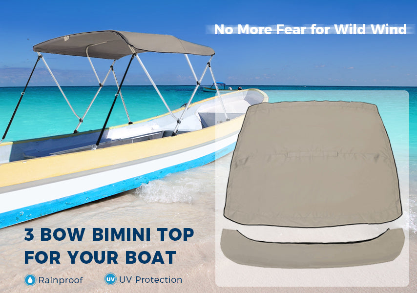 ECOTRIC 3 Bow Bimini Top Boat Cover Sun Shade Waterproof Without Support Poles Replacement   for Pontoon Boat， Jon Boat， Inflatable Boat 67