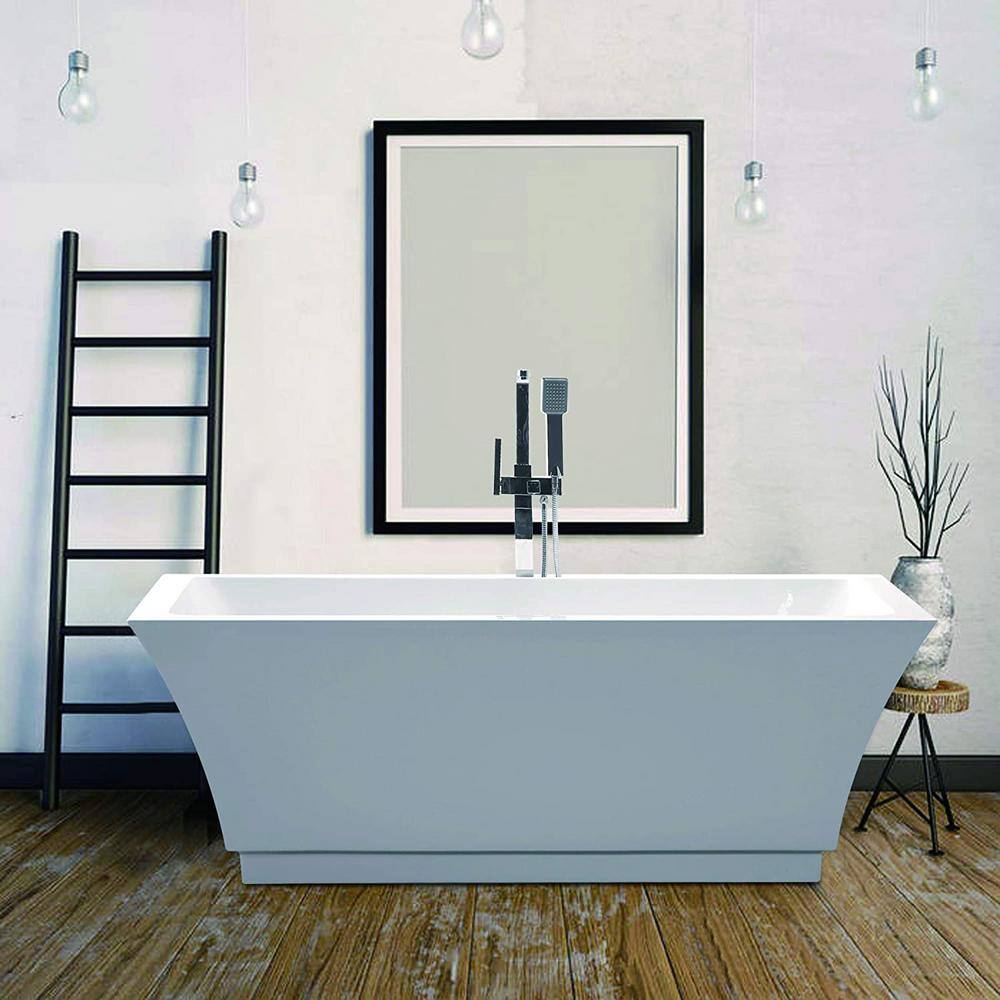 Vanity Art Strasbourg 59 in. Acrylic Flatbottom Freestanding Bathtub in White VA6817