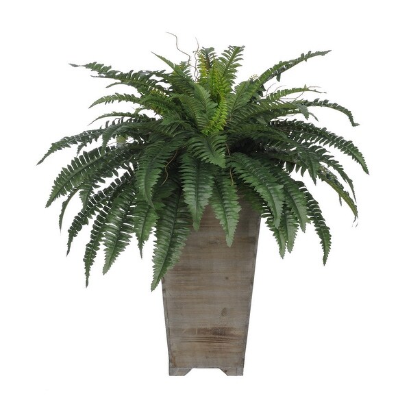 Faux Fern in Tall WashedWood Planter