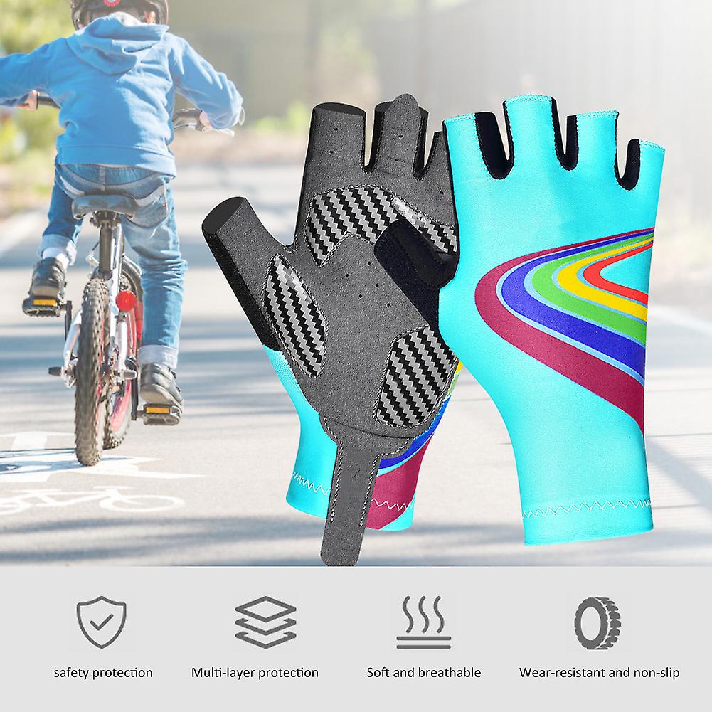 Outdoor Sport Children Bike Cycling Gloves Half Finger Silicone Pad Accessory For Kid(sky Blue L)