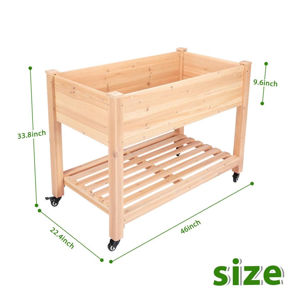 MUMTOP 46 in. x 22.4 in. x 33.8 in. Wood Raised Garden Bed with Lockable Wheels， Liner 4613590-B1