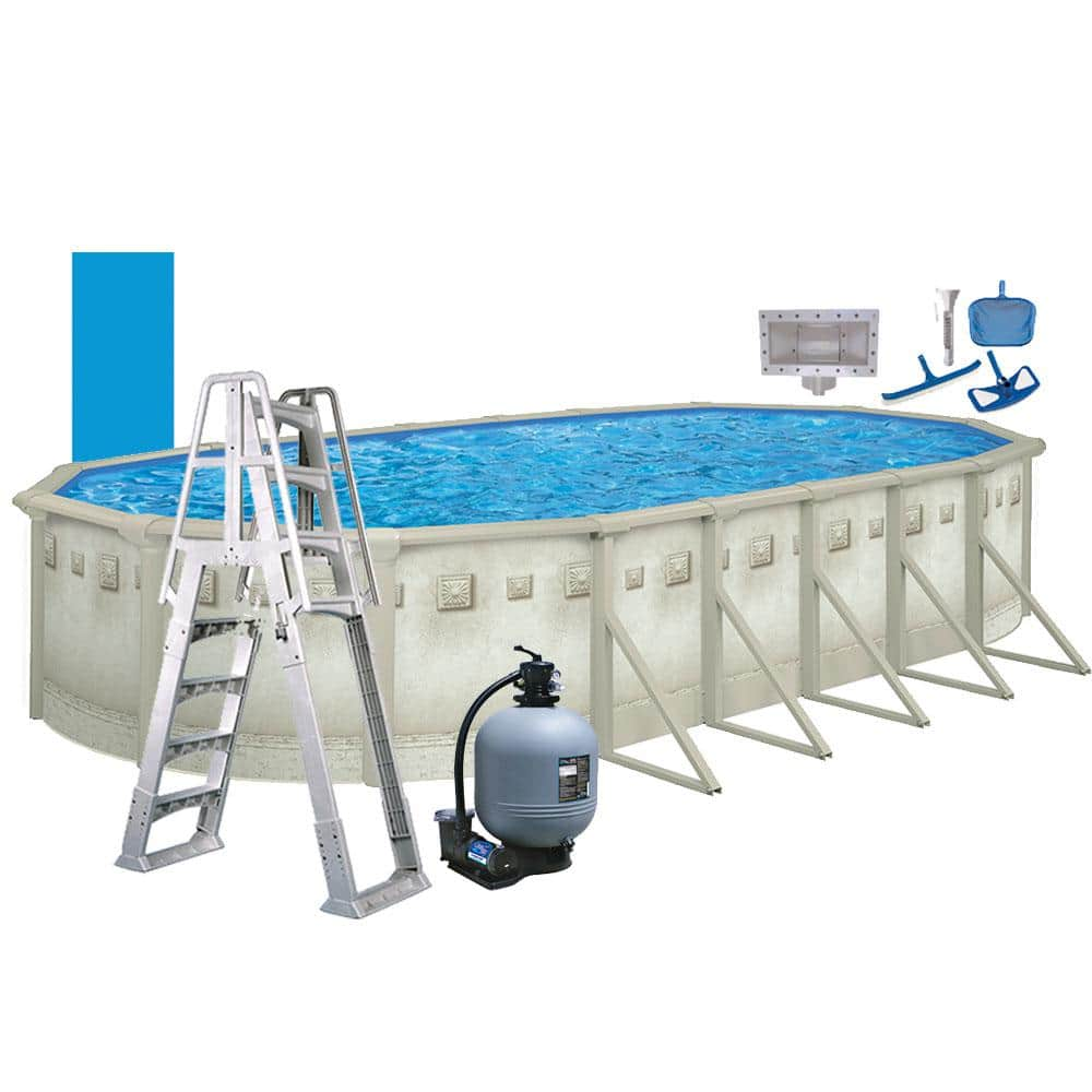 AQUARIAN Palisades 18 ft. x 33 ft. Oval 52 in. D Above Ground Hard Sided Pool Package PSEABT183352HD5