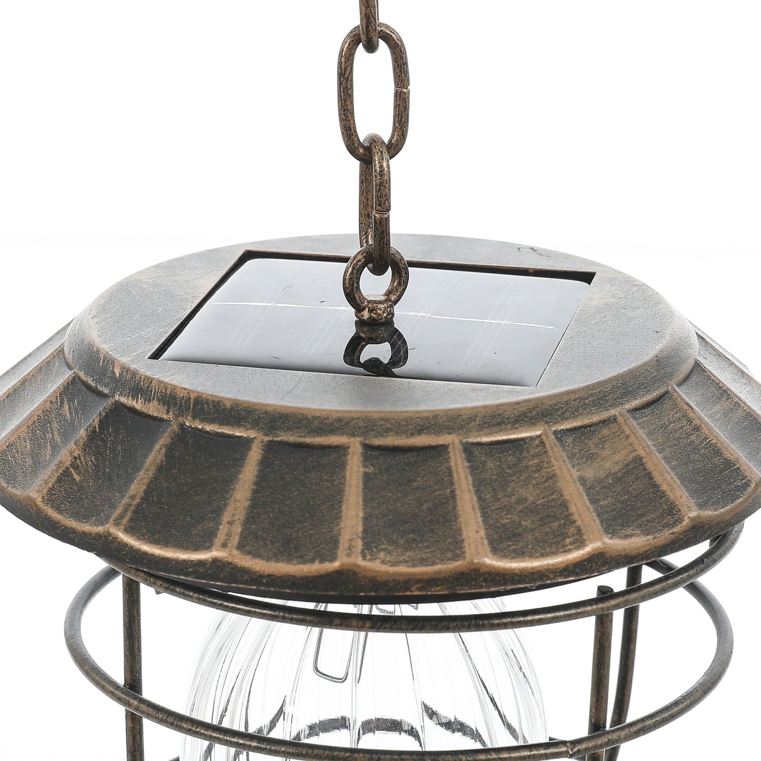 Luxen Home 5.9in. Dia. Solar Hanging Accent Globe Light in Iron Lantern