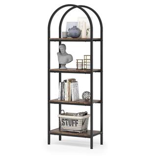 TRIBESIGNS WAY TO ORIGIN Jannelly 23.62 in. Brown Wood and Black Metal 4tier Radial Corner Shelves Bookcase Storage Rack Plant Stand HD-J0031-WZZ