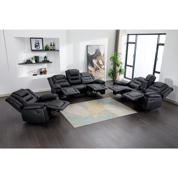 3 Pieces Recliner Sofa Sets in PU Leather for Living Room，Black - 3 Pieces Recliner Sofa Sets