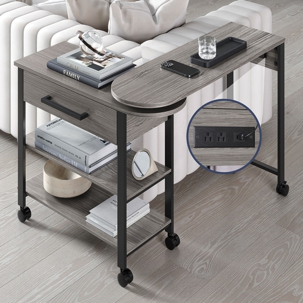 BELLEZE Margo Rotating Desk w/ Charge Station， Shelves， Drawer