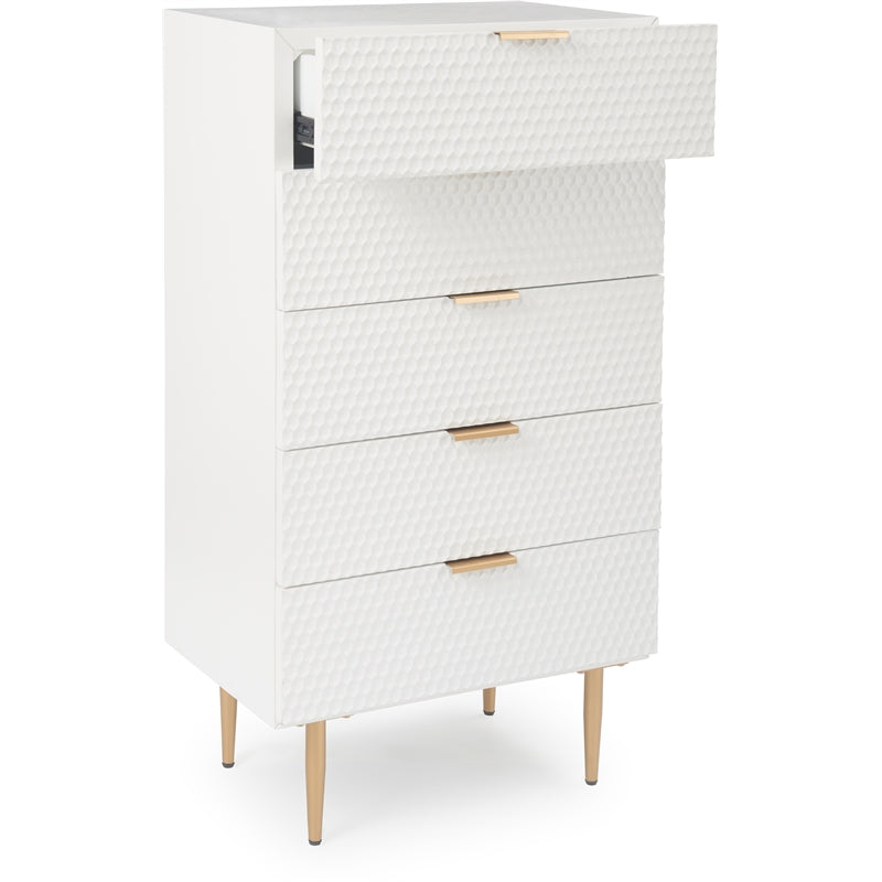 Atlin Designs Modern 5 Drawer Tallboy Dresser White