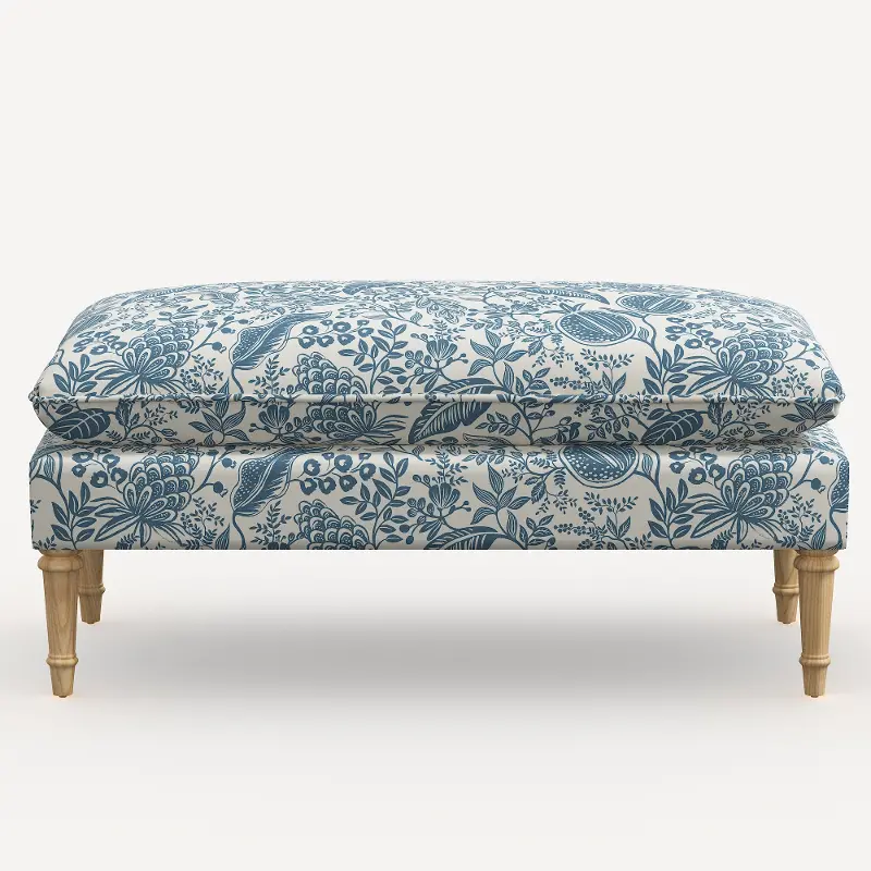 Rifle Paper Co. Flora Blue Pomegranate Pillowtop Bench