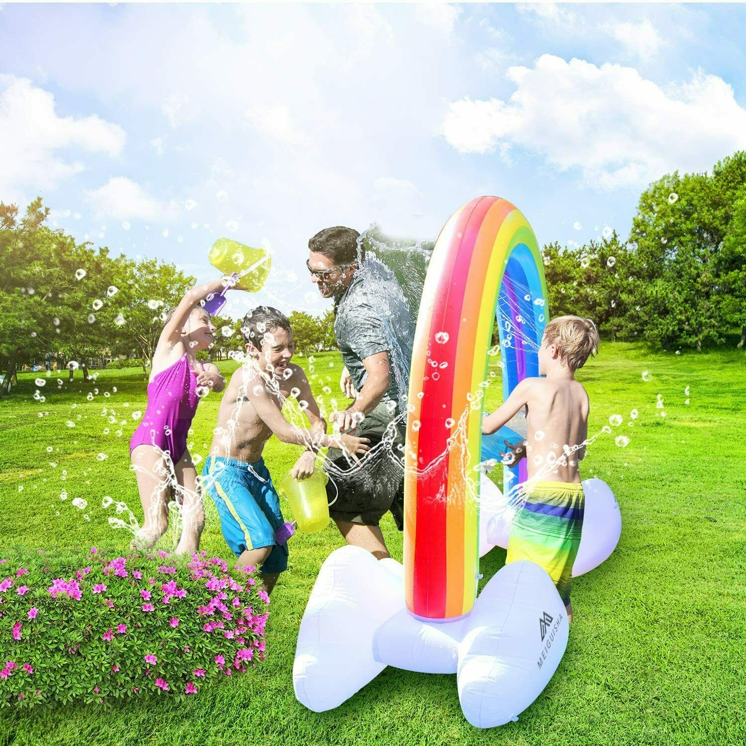 Inflatable Rainbow Water Sprinkler for Kids Outdoor Backyard Summer Pool and Water Fun Party and Pool Play