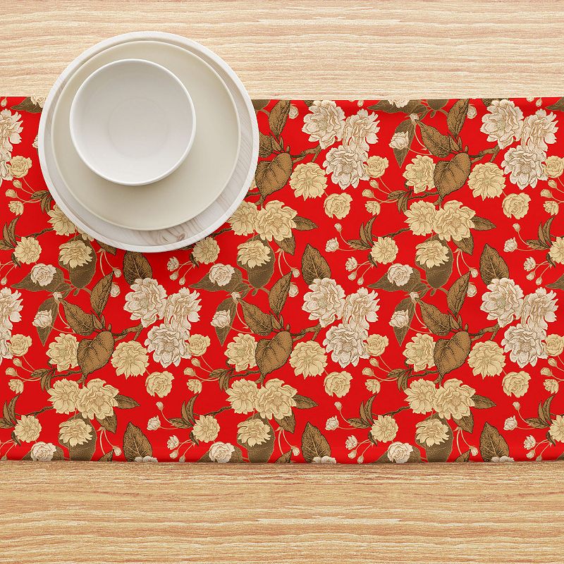 Table Runner， 100% Cotton， 16x90， Golden Floral Blossom