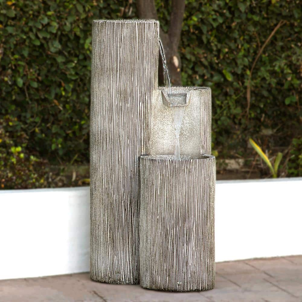 Alpine Corporation 41 in. Tall Outdoor Tiering Column Zen Fountain with LED Lights GIL1482