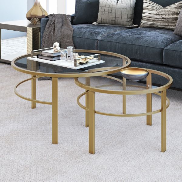 Gaia Round Nested Coffee Table in Brass