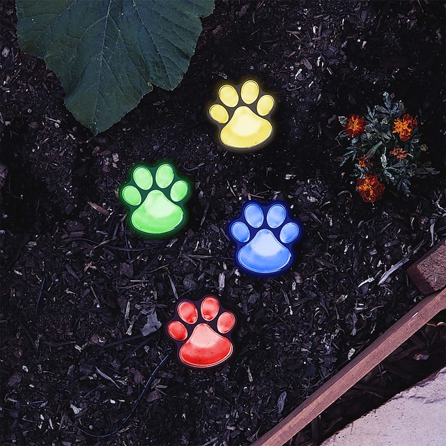 Paw Print Solar Outdoor Lights Solar Lights Outdoor Waterproof Dog Paw Lights(Set of 4) Cat Puppy Animal Garden Lights Path Paw Lamp Walkway Lighting for PatioYardAny Pet Lover