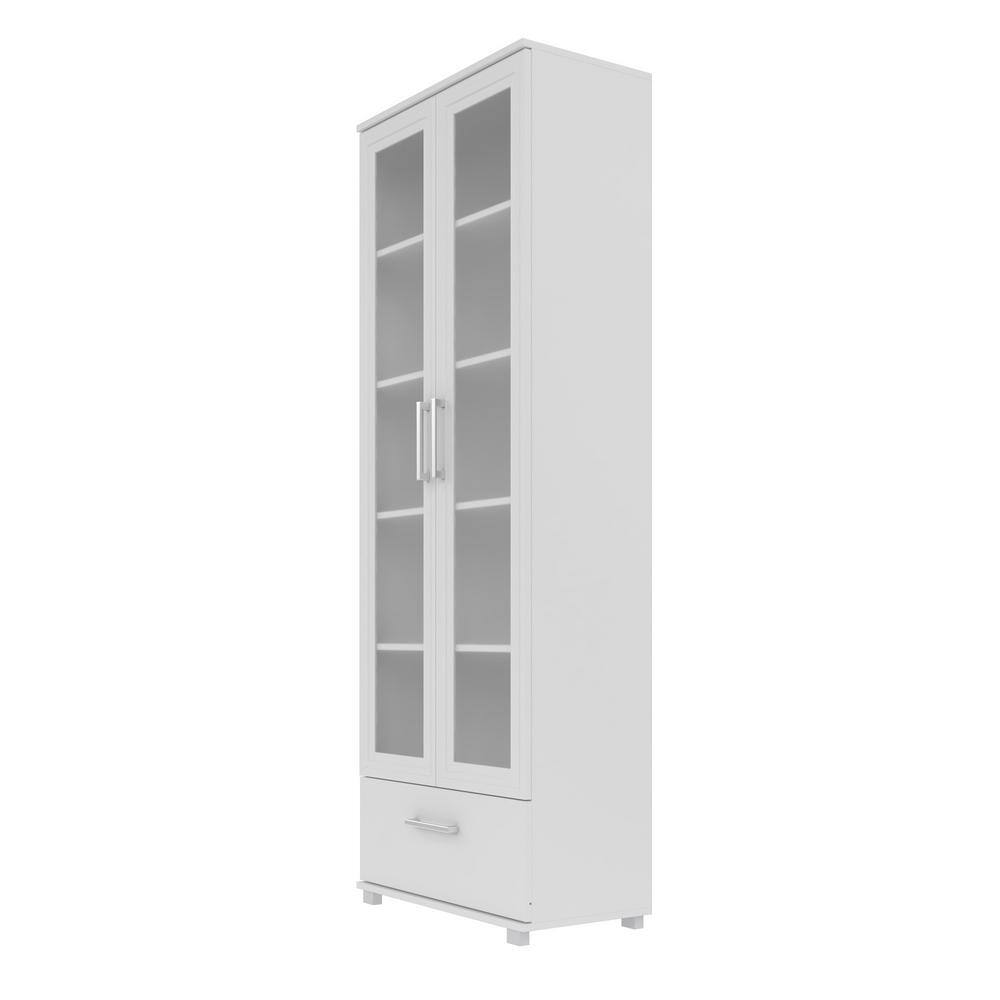 Manhattan Comfort Serra 71.85 in. White Faux Wood 5-shelf Standard Bookcase with Glass Door 75AMC6