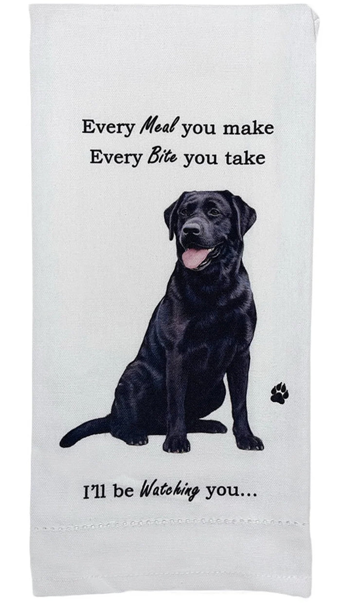 EandS Pets 711-21 Black Lab Dog Kitchen Towel， Off-white