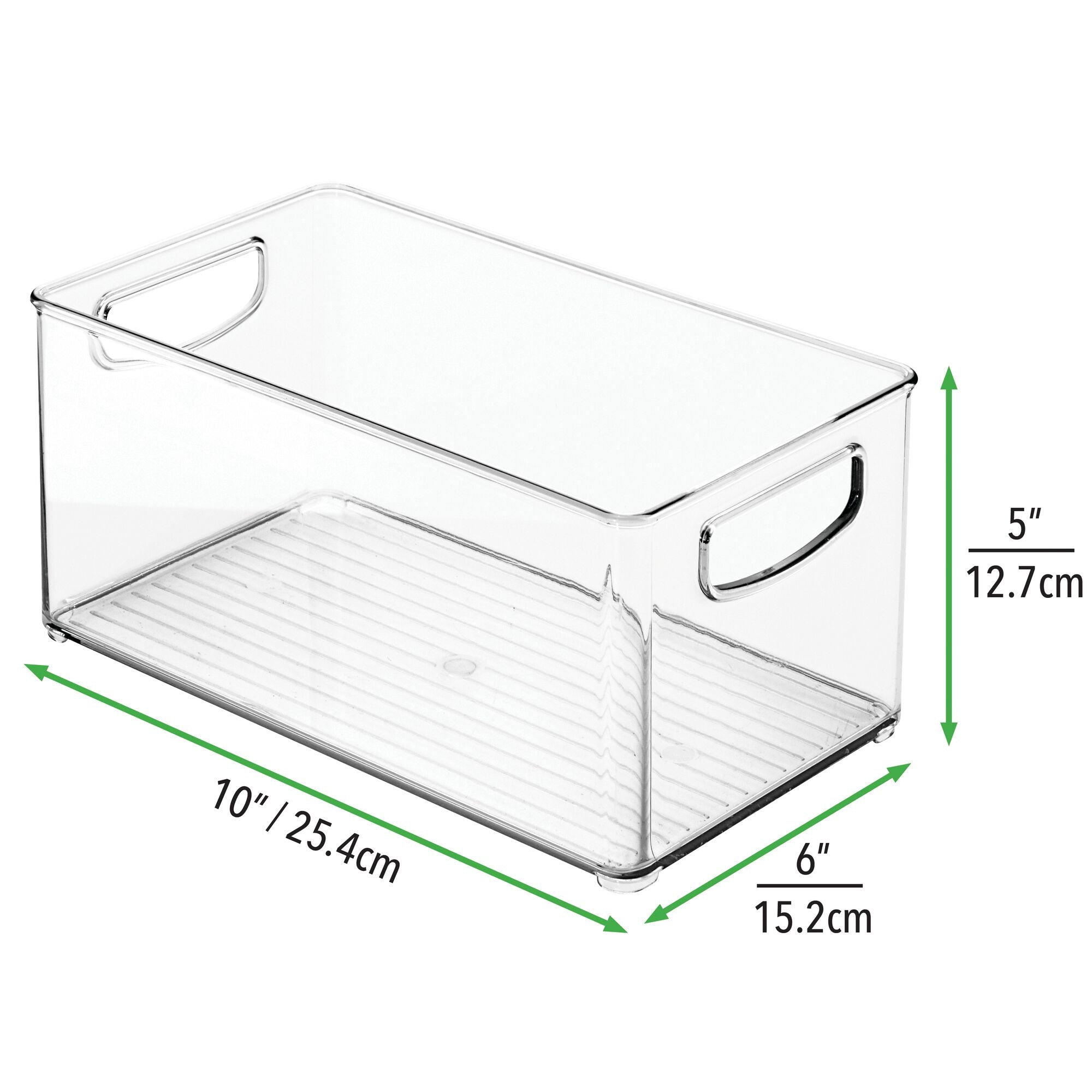 mDesign Deep Plastic Storage Bin with Handles; Bathroom Organizer for Cabinet, Vanity, Shelf, or Countertop, Bath Organization for Floss, Cotton Swab, Soap, and Accessory, 10" Long, 2 Pack, Clear