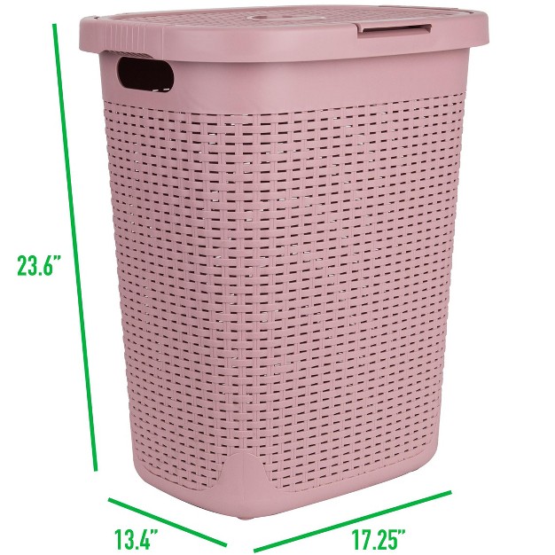 Mind Reader Laundry Basket With Cutout Handles Washing Bin Dirty Clothes Storage Bathroom Bedroom Closet 50 Liter Capacity Pink