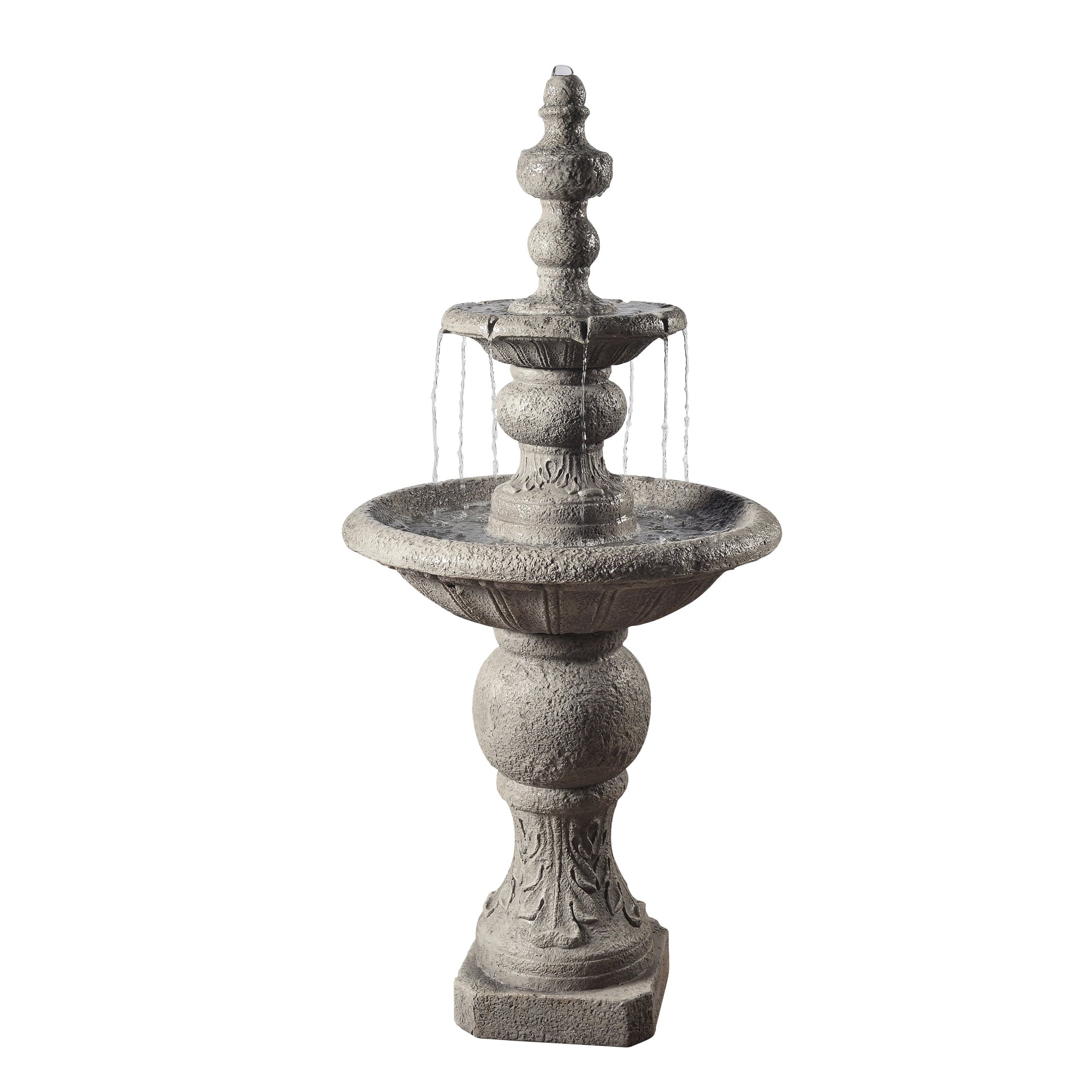 Teamson Home Outdoor Icy Stone 2-Tier Waterfall Fountain， Gray