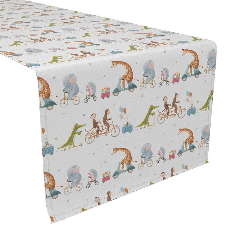 Table Runner， 100% Polyester， 14x108， Animals on Bikes Design