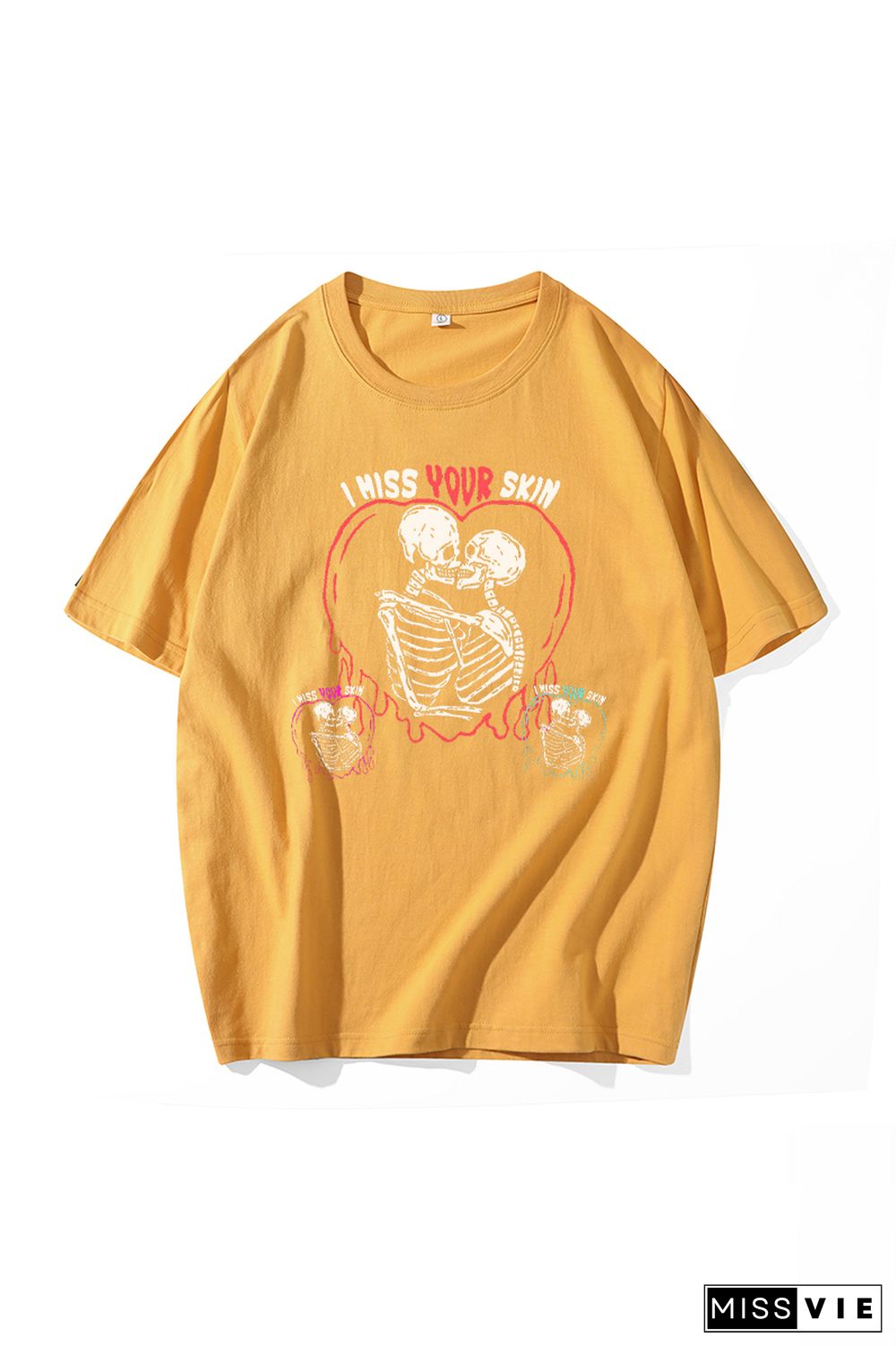 Yellow Casual Sportswear Print Skull Patchwork O Neck T-Shirts