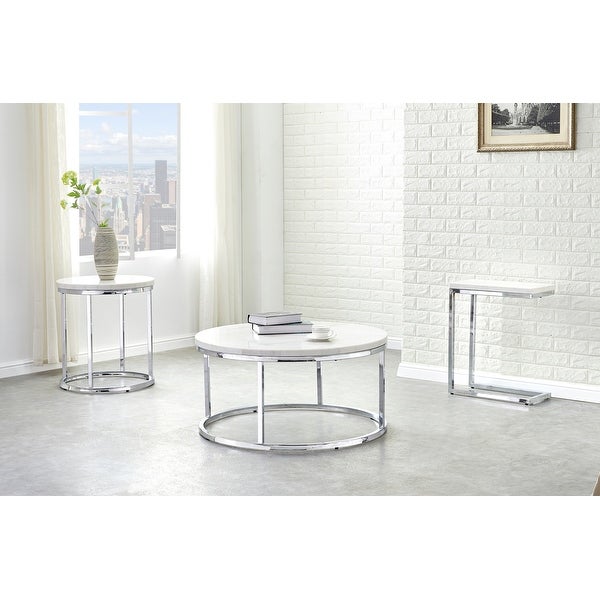 Silver Orchid Eden White Marble Top Round End Table