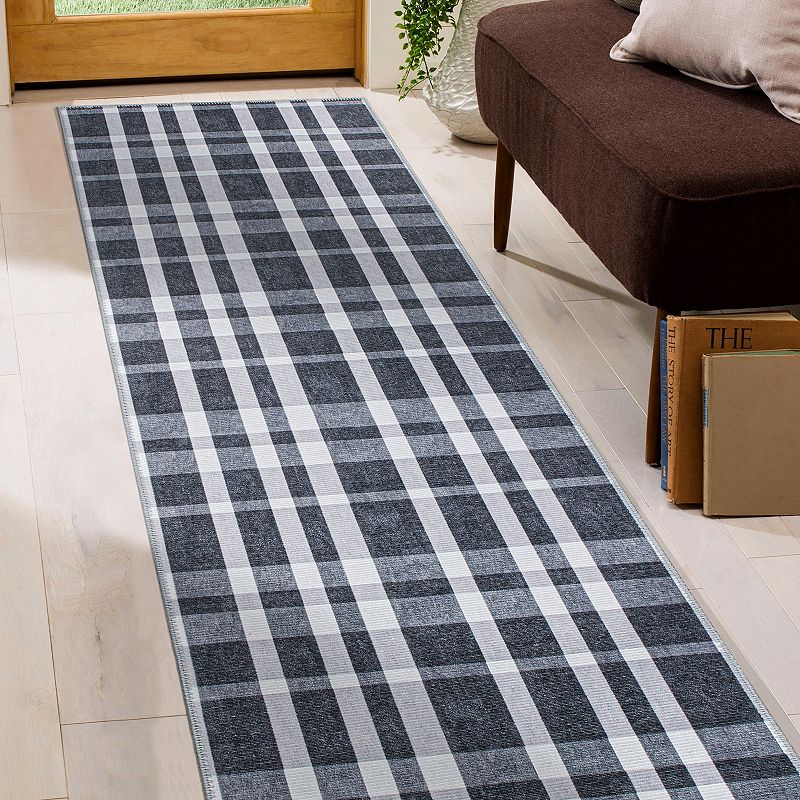 World Rug Gallery Modern Plaid Machine Washable Area Rug