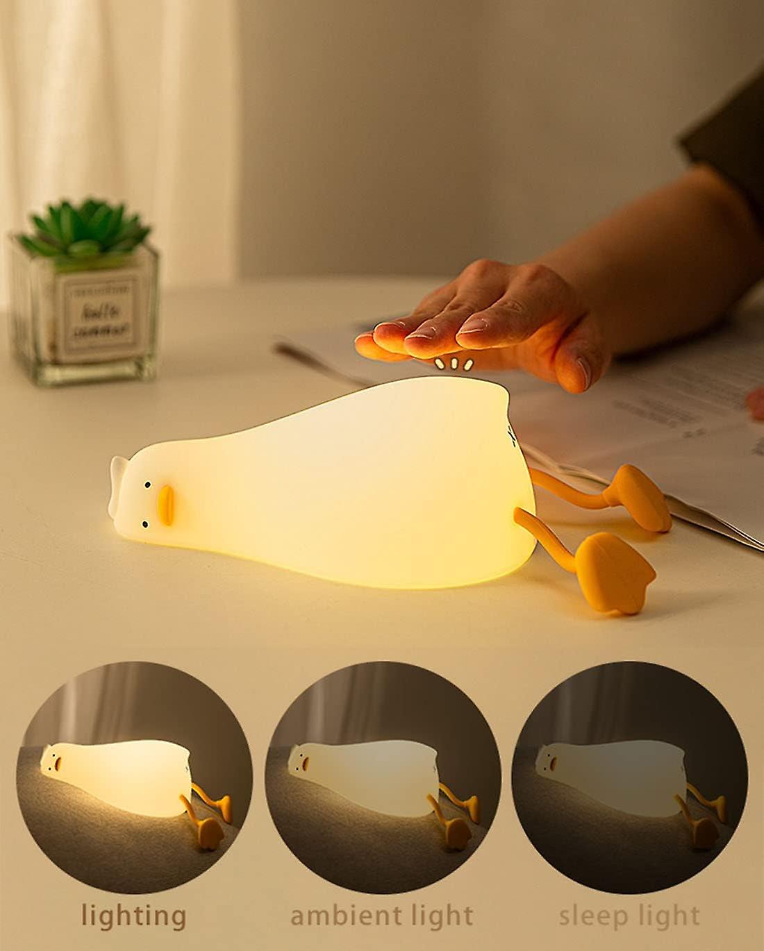 Led Lying Flat Duck Night Light，cute Lamps Silicone Squishy Light Up Duck，rechargeable Bedside Touch Lamp For Breastfeeding Toddler Baby Kids Decor