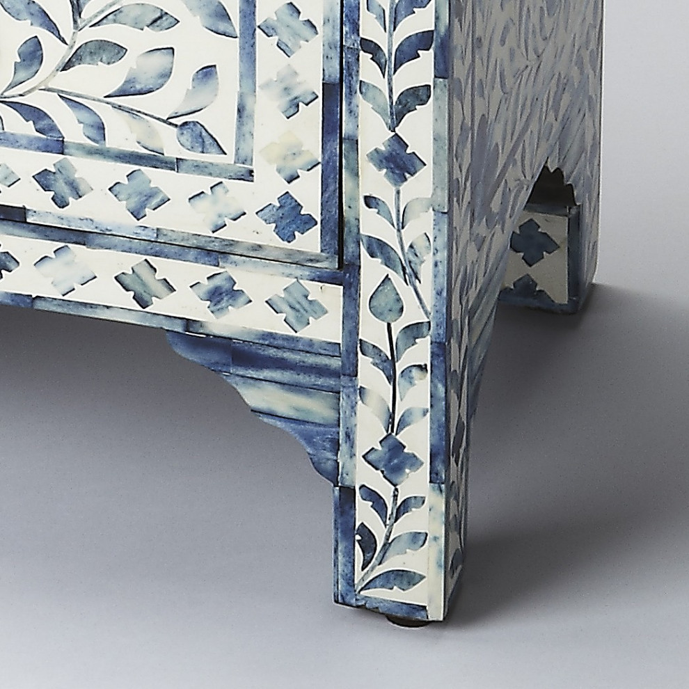 18 quotBlue And White Solid Wood Frame Standard Accent Chest With Two Drawers   Mediterranean   Accent Chests And Cabinets   by HomeRoots  Houzz