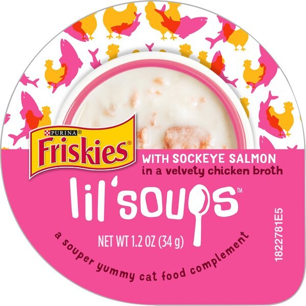 Friskies Lil' Soups with Sockeye Salmon in a Velvety Chicken Broth Cat Food Topper