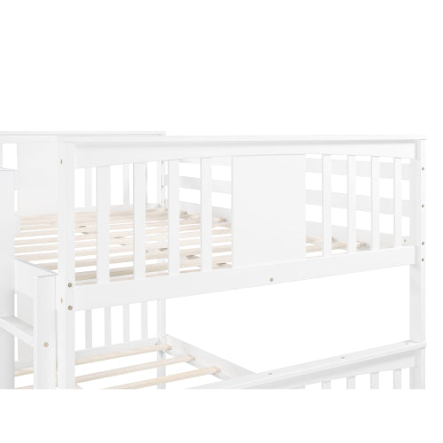 Full Over Full Bunk Bed with Twin Trundle Wood Bunk Bed Frame with Guard Rails and Ladder for Kids Boys Girls Teens Adults, Can be Convertible to 2 Beds,White