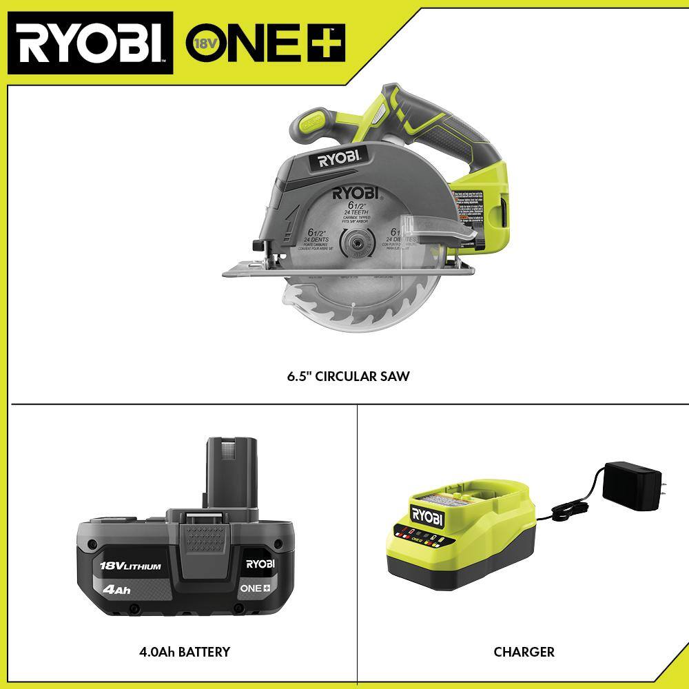 RYOBI ONE+ 18V Cordless 6-12 in. Circular Saw Kit with 4.0 Ah Battery and 18V Charger P507K1