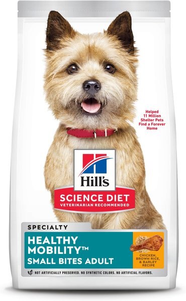 Hill's Science Diet Adult Healthy Mobility Small Bites Chicken Meal， Brown Rice and Barley Recipe Dry Dog Food