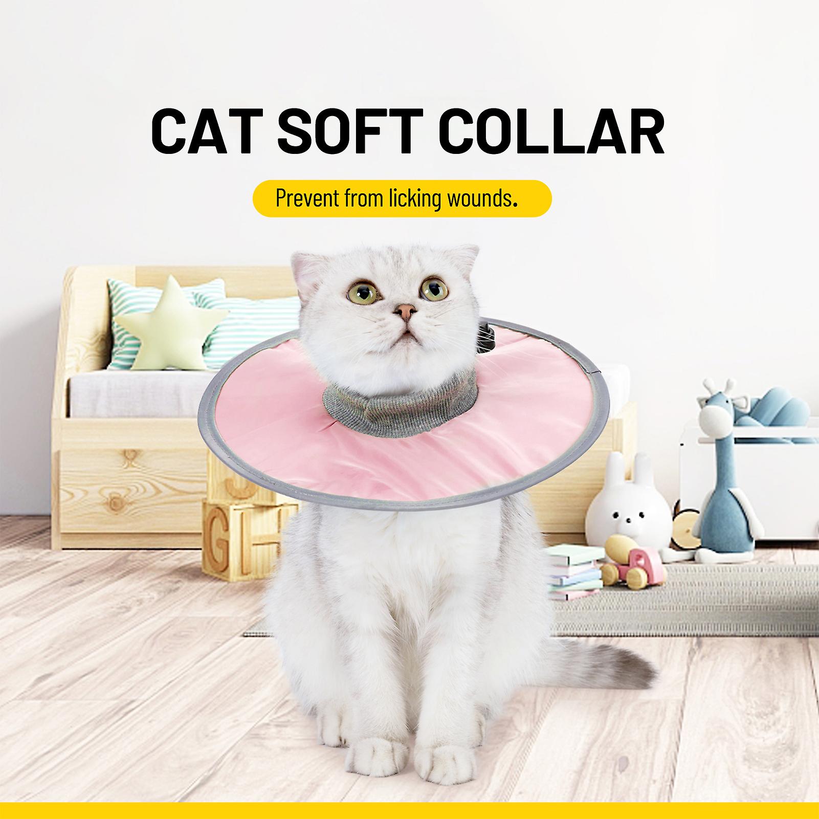 Cat Cone Collar Stop Licking Adjustable Ribbing Neck Recovery Collar Pink Medium