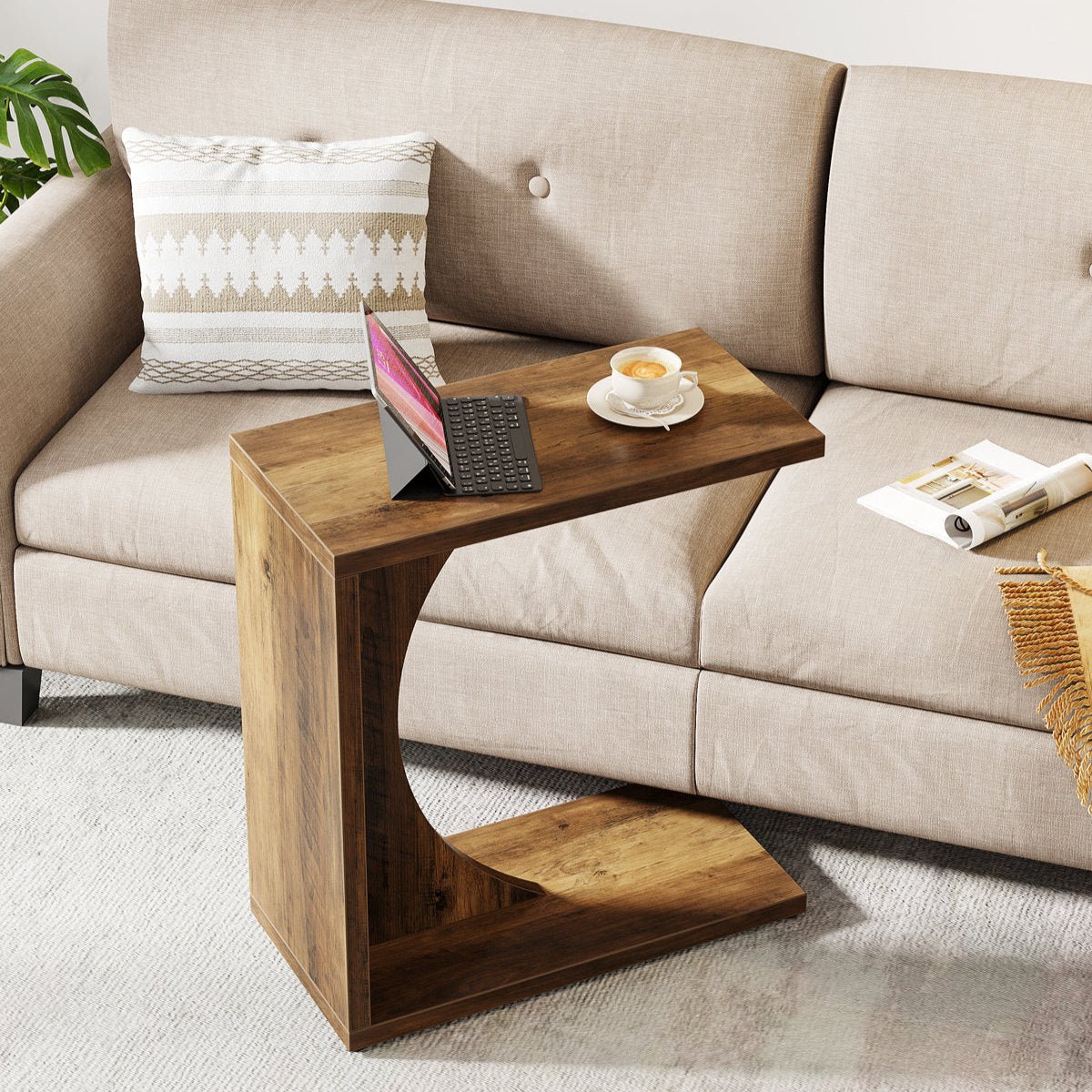 C-Shaped End Table, Sofa Side Table Couch Table