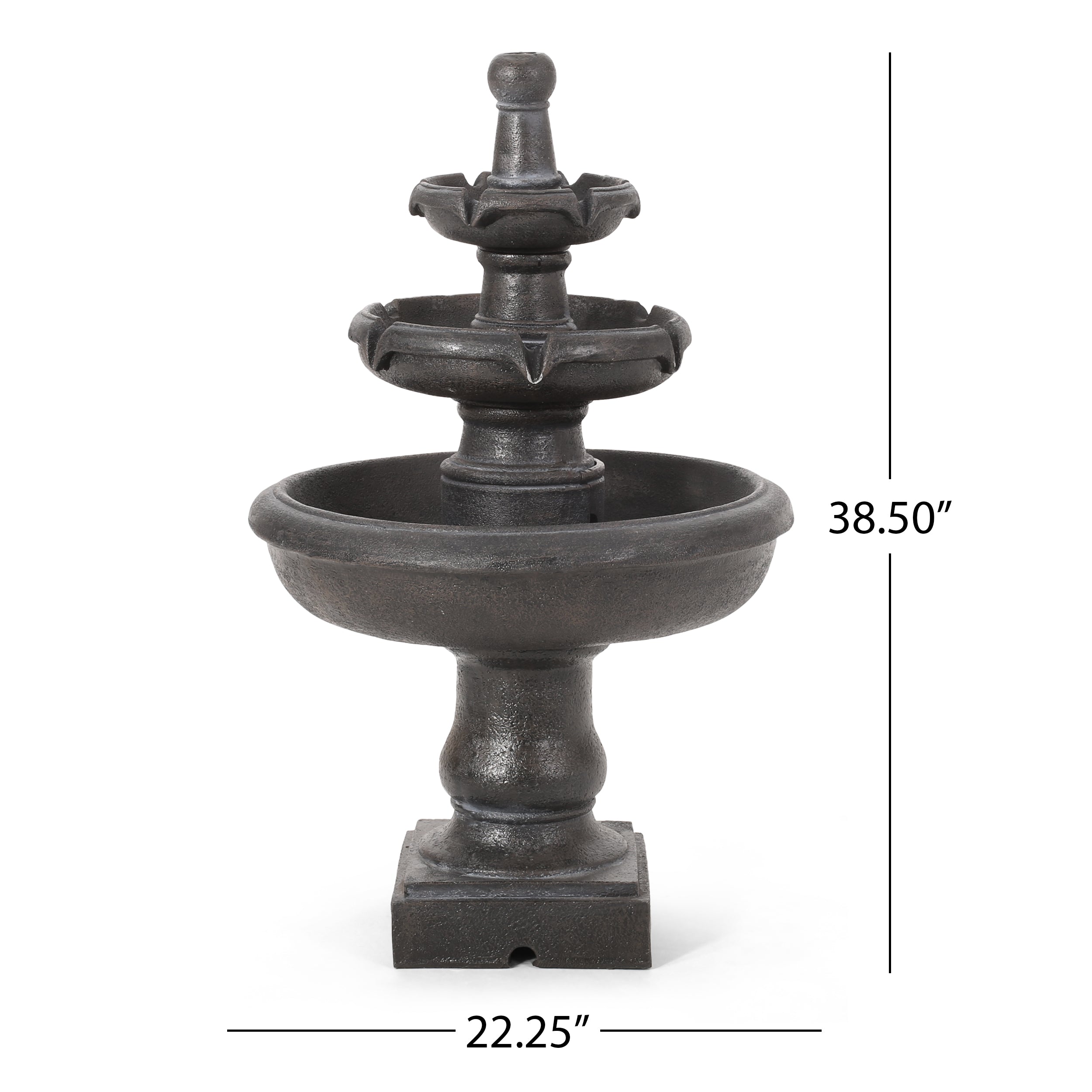 Irwington Outdoor 3-Tier Fountain， Dark Gray