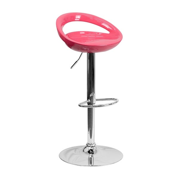 Offex Contemporary Pink Plastic Adjustable Height Bar Stool With Chrome Base - [OF-CH-TC3-1062-PK-GG]