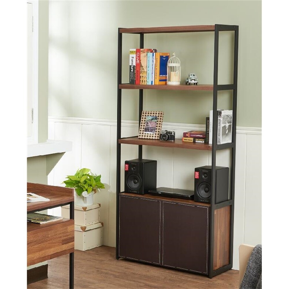 Sara Bookcase in Espresso PU  Walnut   Sandy Black