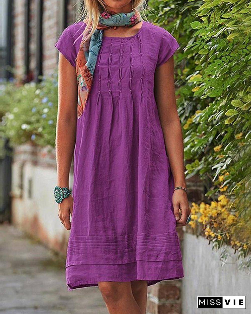 Vintage Casual Solid Linen Women Dresses