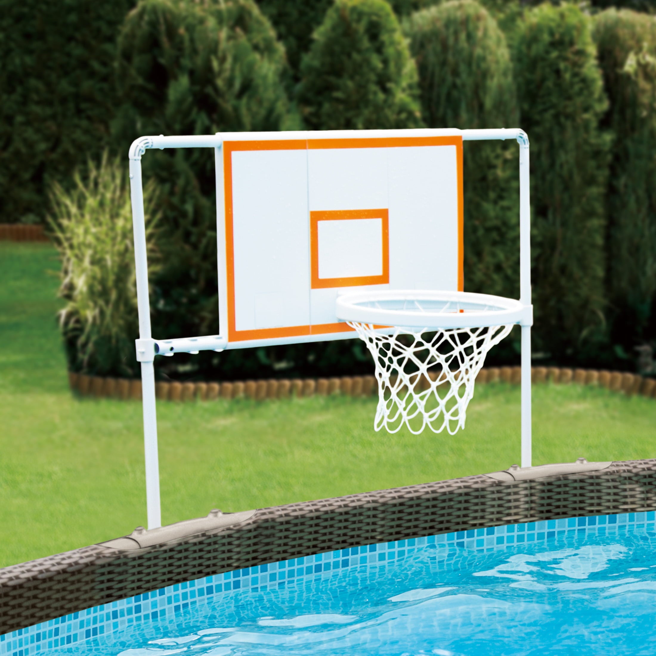 Summer Waves Basketball Set with Basketball Hoop Backboard and Rim， for Frame Pools， White， Inflatable Basketball included， for Adults， Unisex