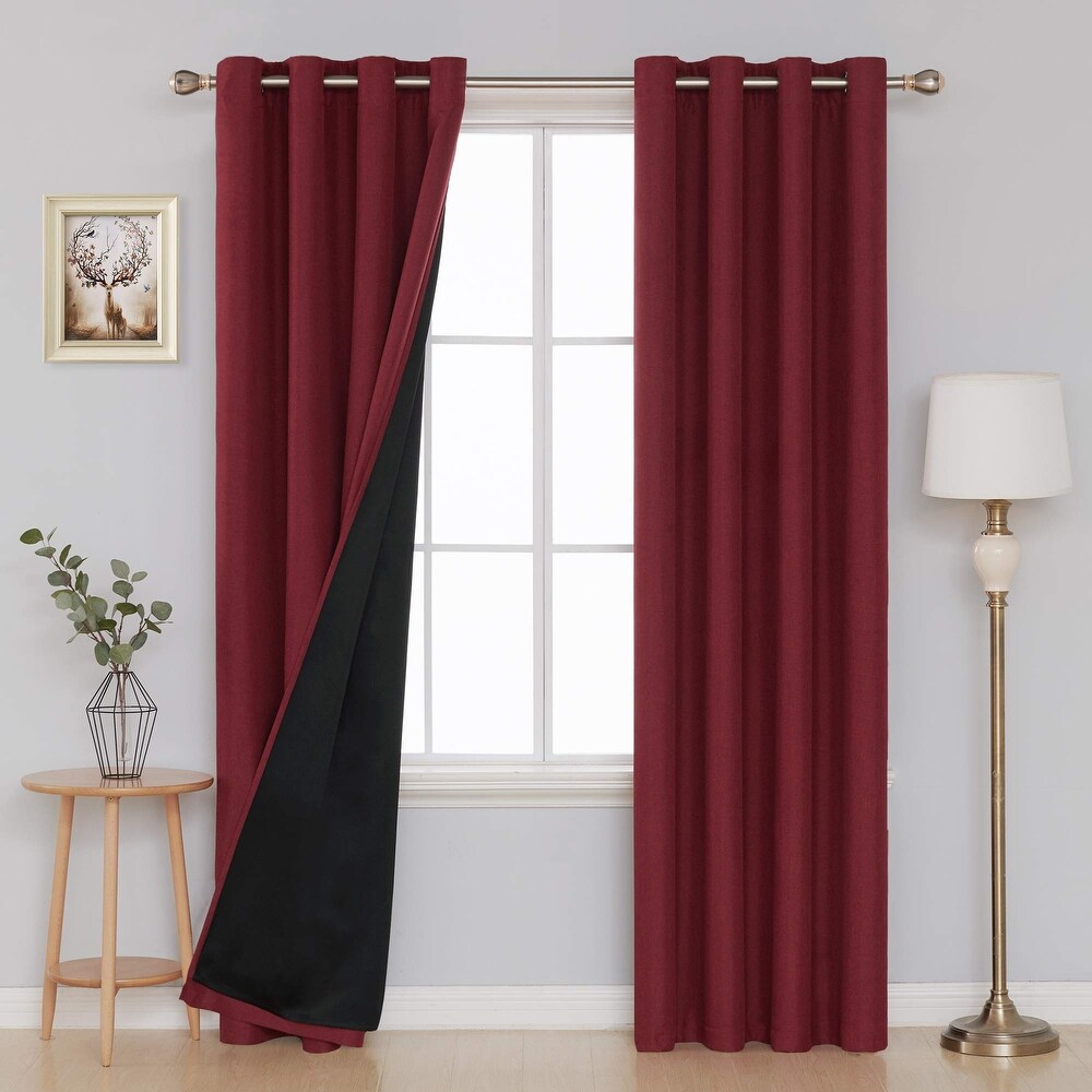 Deconovo Faux Linen Total Blackout Lining Curtains (2 Panel)