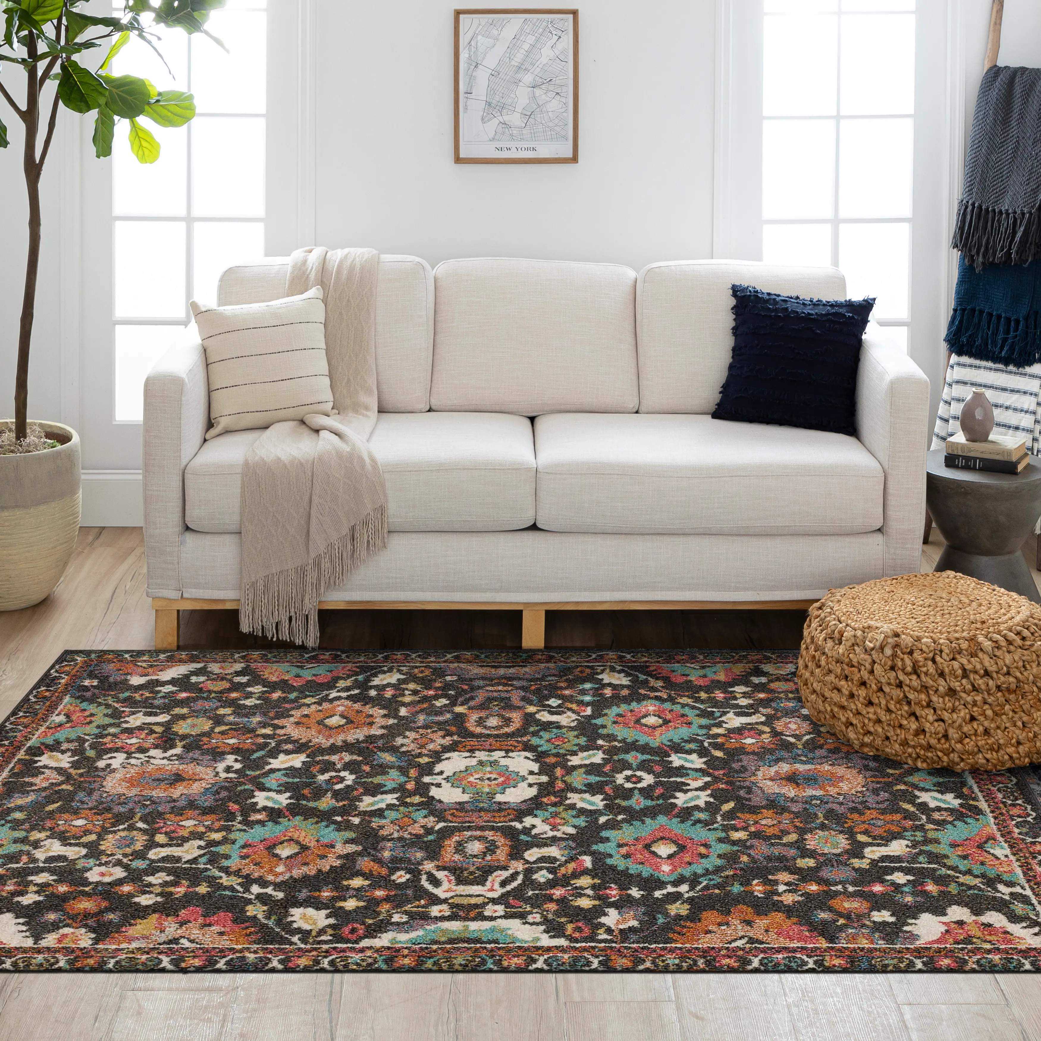 Whimsey 5 x 8 Martin Black Multicolor Area Rug