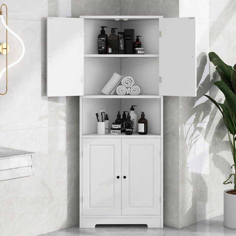 Corner Cabinet Bathroom Storage Cabinet with Doors and Adjustable Shelf