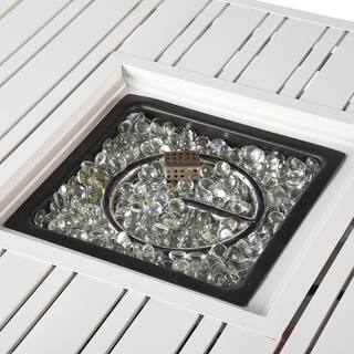 Oakland Living 32 in. x 32 in. White Square Aluminum Propane Fire Pit Table with Glass Beads 2 Covers Lid 37000 BTUs CHOLULA-FPT-WT