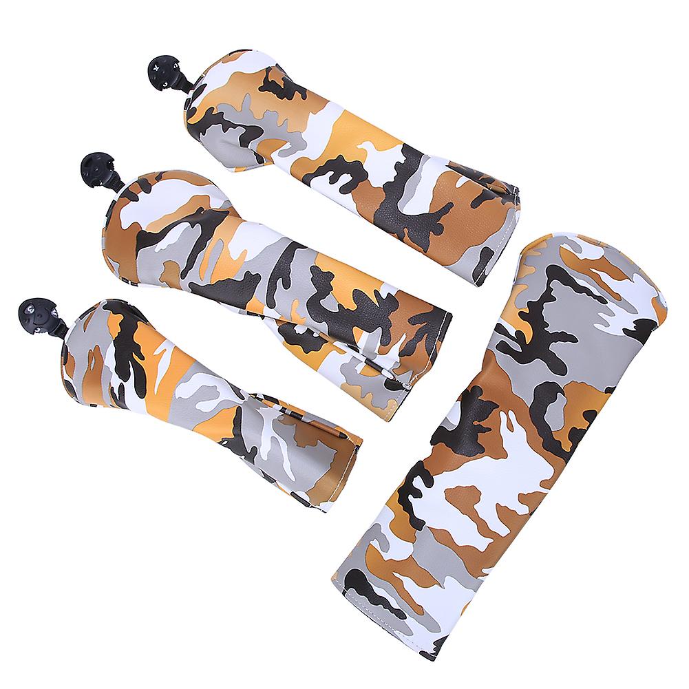 4pcs Pu Leather Camouflage Waterproof Thicken Lining Golf Putter Head Cover Wooden Club Headcovers Accessorycamouflage Yellow