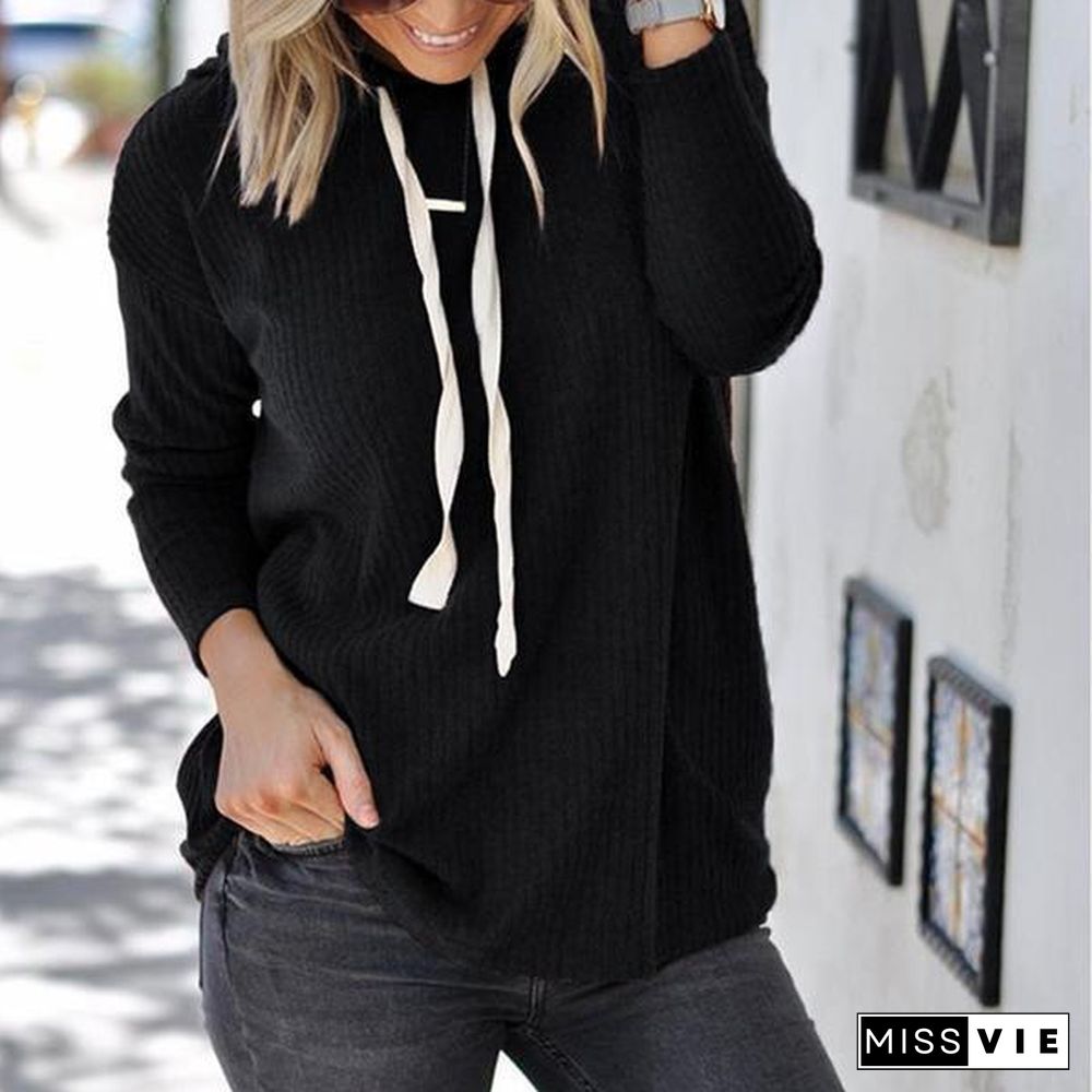 Hooded Plain Long Sleeve Lace Up Hoodies