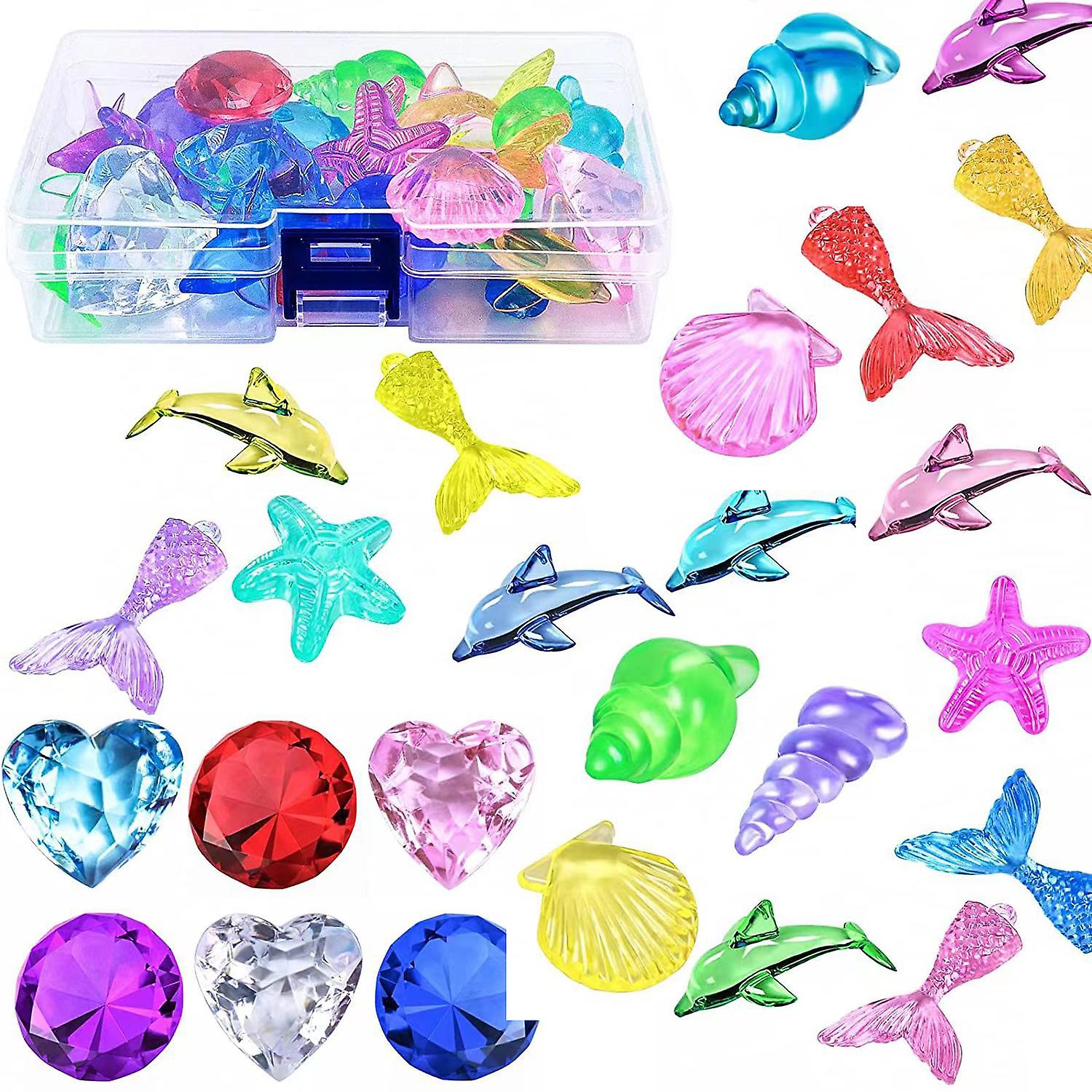 26pcs Diving Toy Set Baby Bath Tub Toys Marine Animals Dolphin Mermaid Heart Shaped Gem Toy For Infant Kids Bathtub Toys