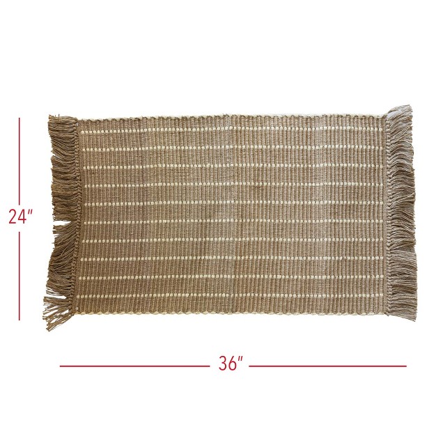 Foreside Home amp Garden 2 x27 x3 x27 Jute Striped Hand Woven Decorative Indoor Rug