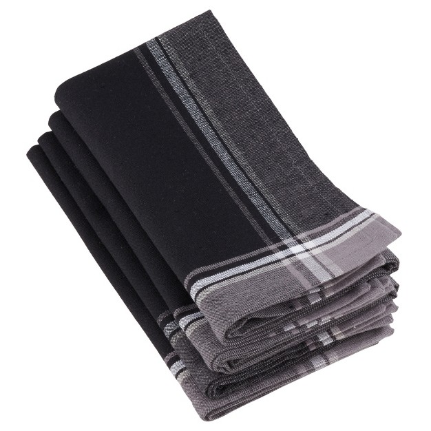 Set Of 4 Stripe Border Design Cotton Table Napkins Black Saro Lifestyle