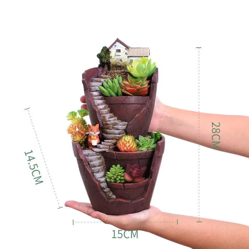 Continental Popular Ins Macetas Multistorey Fairy Tale Garden DIY Gift Friend Countryside Castle Succulent Plant Flower Pot