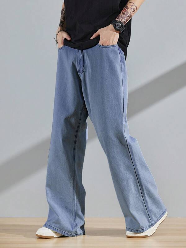 Men Slant Pocket Wide Leg Jeans